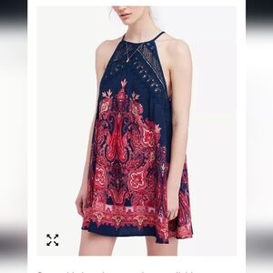 Free People Navy Lace Detail Top